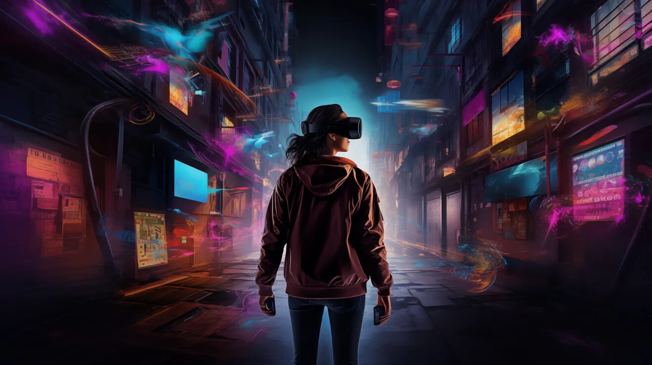 Person exploring the metaverse - AI created graphic