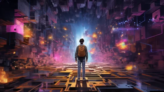 AI generiertes Bild von Person im Metaverse