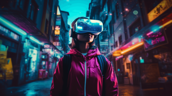 AI gerenderte Grafik von Person im Business Metaverse